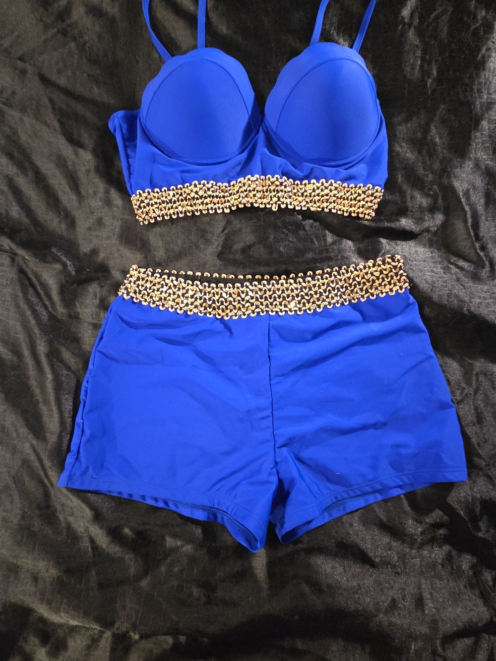 SHEIN Royal Blue Two-Piece Bikini Set with Gold Chain Trim